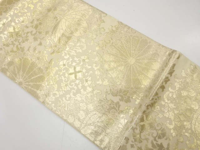 アンティーク　菊・桐・華紋織り出し袋帯（材料）